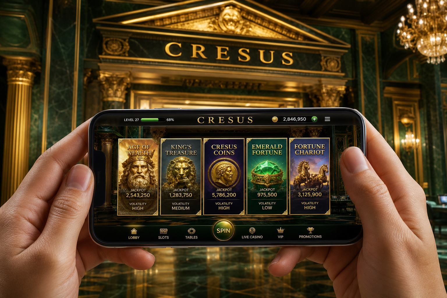 Cresus Casino mobile lobby